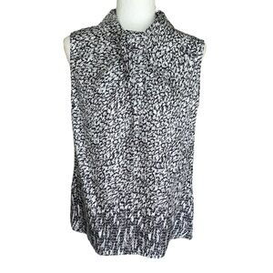 NEW Brooks Brothers Silk Gray Black Print Knotted Pleated Sleeveless Blouse - 8